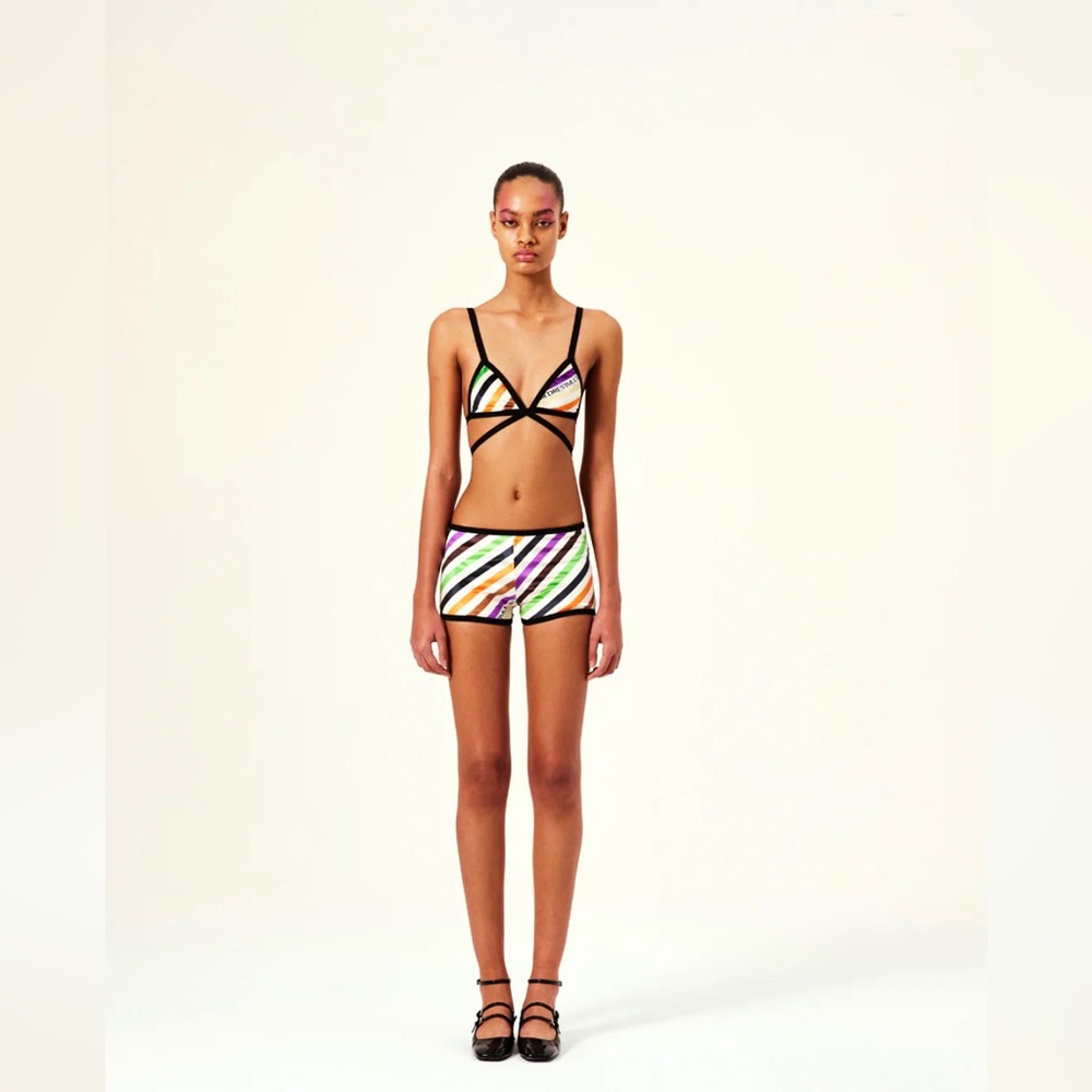 Siedres diagonal stripe boy short and bra top bikini new with tags